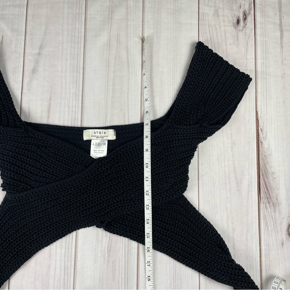 Atoir Tulip Chunky Knit Top Womens 6 Black Cropped Wrap Tie Surplice 100% Cotton - Picture 13 of 14